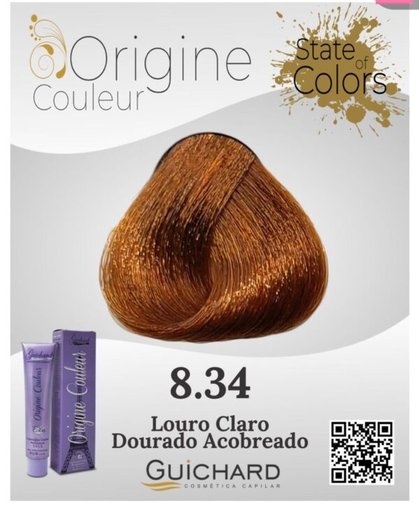 Coloração Capilar Origine Couleur 60g:  Louro Claro Dourado Acobreado 8.34- GHIC