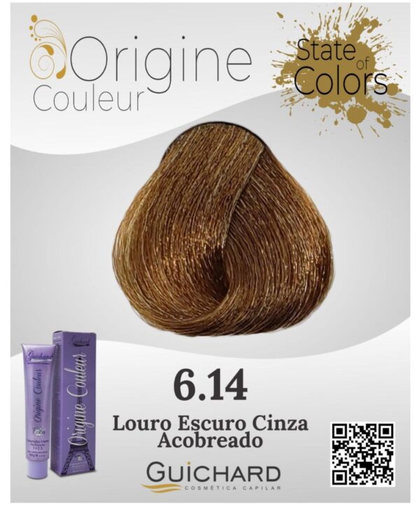 Coloração Capilar Origine Couleur 60g: Louro Esc. Cinza Acobreado 6.14 GUICHARD - Image 2