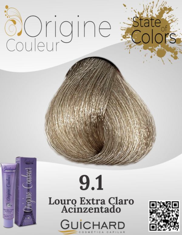 Coloração Capilar Origine Couleur 60g: Louro extra claro acinzentado 9.1-Guichard - Image 2